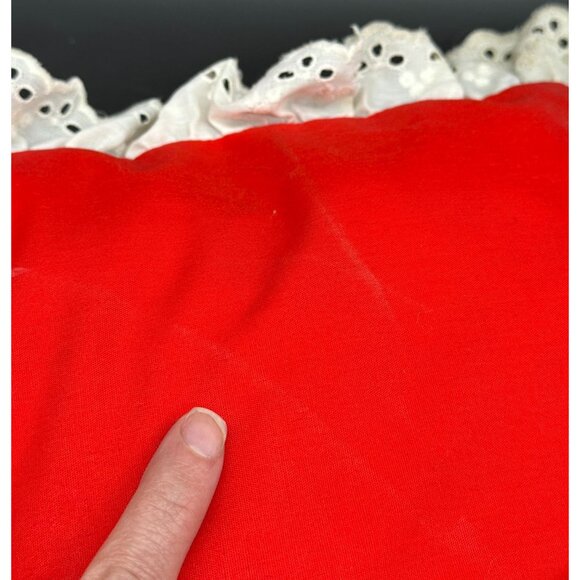 Vintage Throw Pillow Floral Handmade Red White Lace Calla Lily Flower Retro - Picture 5 of 9